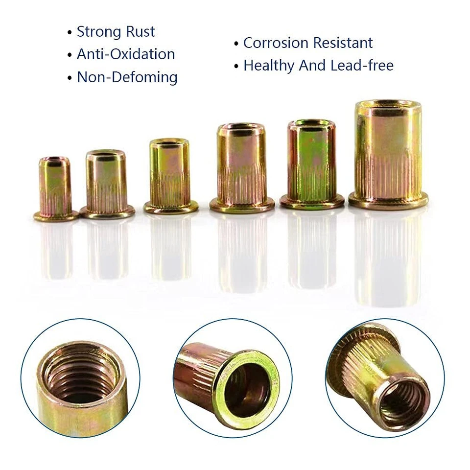PRIME - 100Pcs -Rivet Nuts, M5 Carbon Steel Metric Rivet Nut Assortment Kit Flat Head