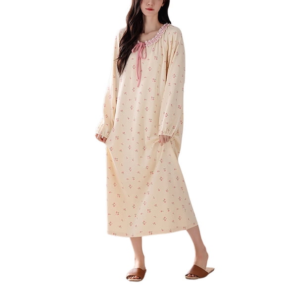 SWSMCLT Women's Cotton Nightgown Soft Long Night Dress Spandex Ruffle Spring Pjs Printed Fall Comfy Summer Long Sleeve Style2 Medium