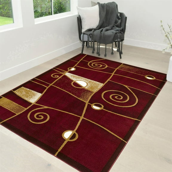 Handcraft Rugs-Modern Contemporary Brand New Area Rugs-Abstract Carpet with Wavy Swirls -Shed free Burgundy Red/Beige/Ivory/Black5x7 feet