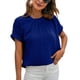 thumbnail image 1 of Top plisado de manga corta para mujer, blusa elegante informal de color liso con cuello redondo, blusa para trabajo de oficina, azul M, 1 of 2