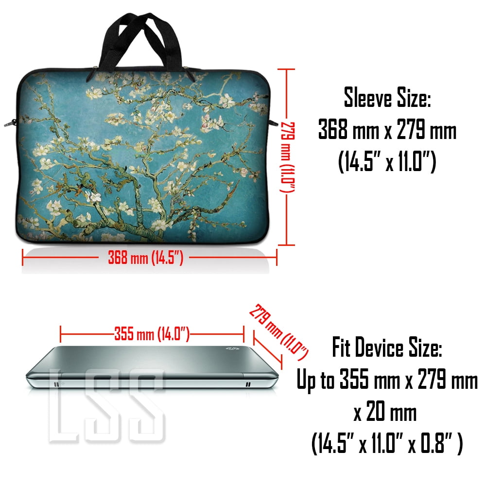 LSS 14 inch Laptop Sleeve Bag with Adjustable Handle and Strap - Compatible with Acer, Dell, HP, Sony, MacBook - Almond Trees