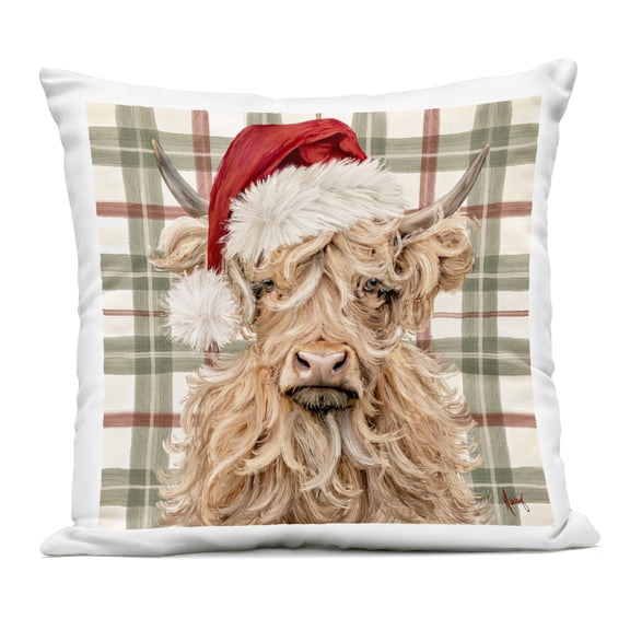 Stupell Industries Holiday Wavy Haired Cattle Outdoor Printed Pillow design by Ashley Bradley, 18 x 7 x 18