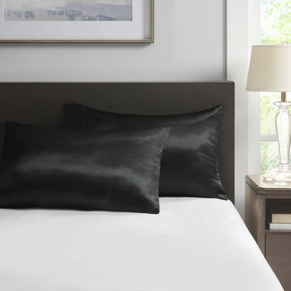 Madison Park Essentials Satin Sans Plis Haute Brillance et Soyeux 2, King, Noir