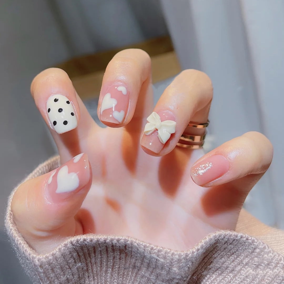 24pcs Polka Dot Bow Wear Long Paragraph Fashion Manicure Patch False Nails  Save Time Wearable Nail Patch - Walmart.com
