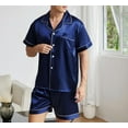 thumbnail image 2 of SMZ Mens Satin Pajamas Set Short Sleeve Button Down Sleepwear Silk Lounge Set Soft Two Piece PJs with Pockets, 2 of 6