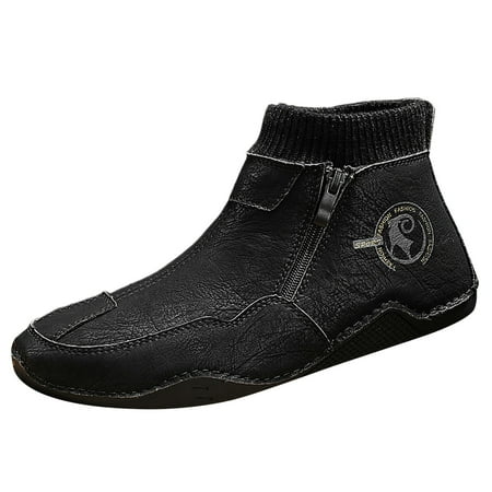 

WEAIXIMIUNG Boots for Men Casual Fashion 14 Boys Pu Ankle Boots Autumn Winter Warm Boots Casual Shoes Outdoor Casual Shoes
