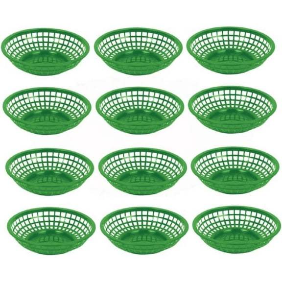 TrueCraftware- Set of 12 Plastic Round 8" Fast Food Basket Green- Fry Fast Food Baskets Round-Shaped Tray for Fast Food Restaurant Supplies Deli Serving Chicken Burgers Sandwiches & Fries