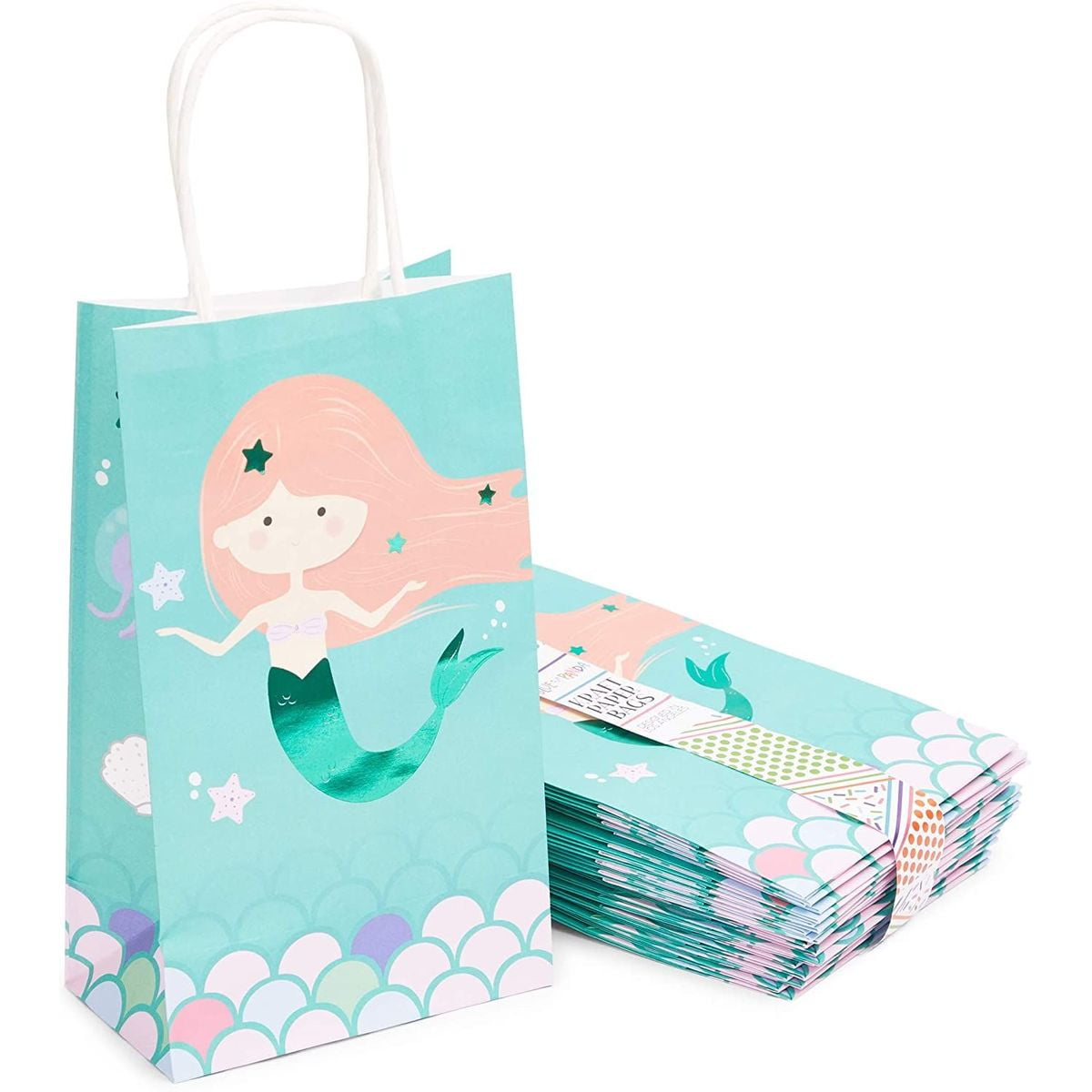2pcs Mermaid tail kraft paper bags gift bags for mermaid theme birthday party HU 