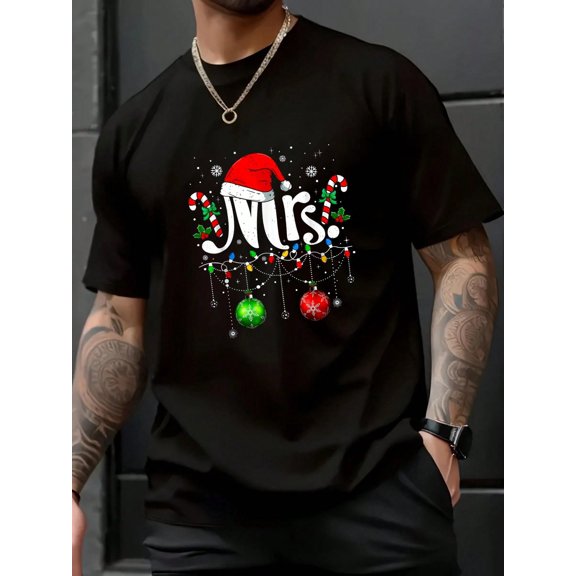 Fall Women T-Shirt Mr And Mrs Claus Christmas Couples Matching His And Her T-Shirt Halloween Pumpkin Thanks Giving Family Funny Christmas Graphic Casual Autumn Tee Tops Men's T Shirt