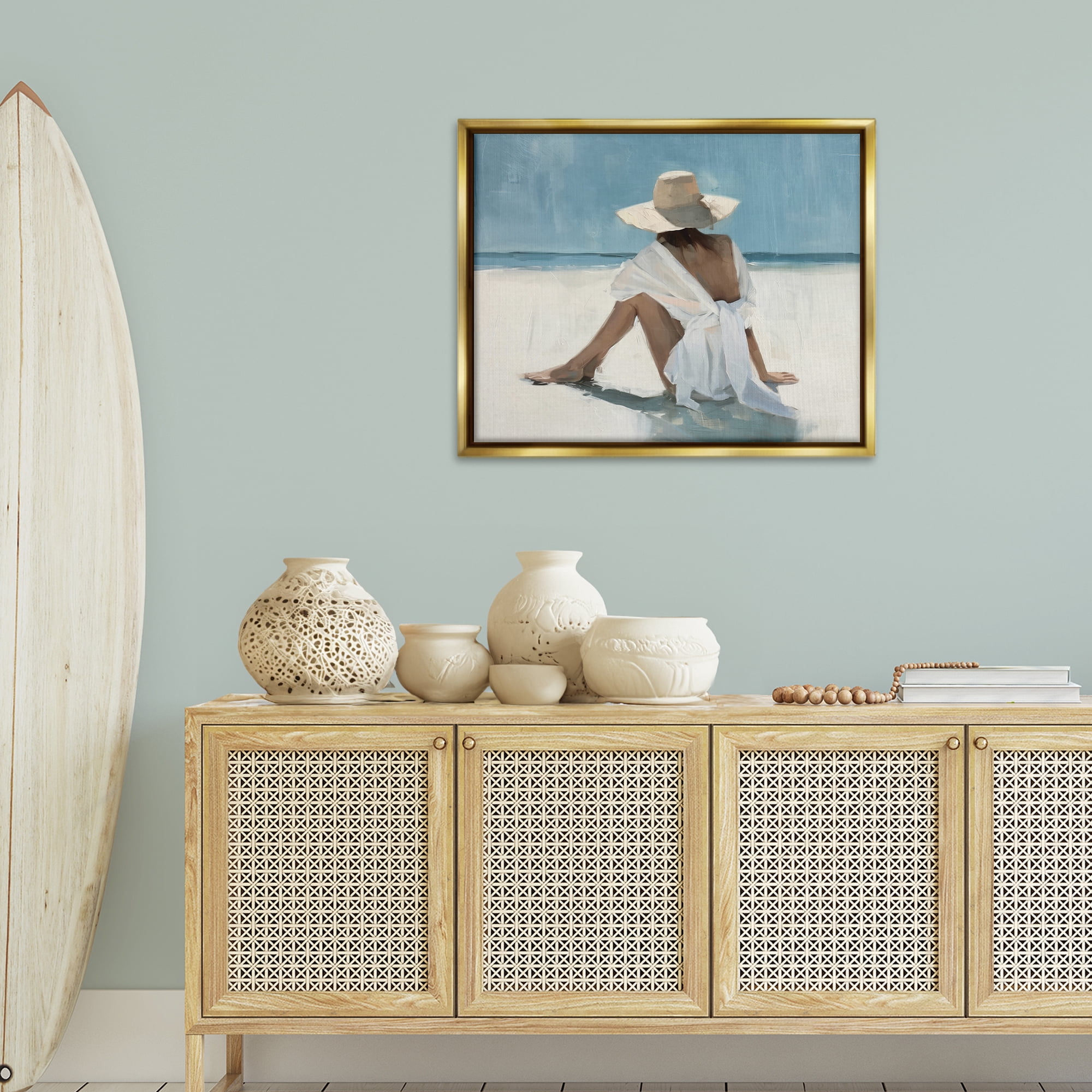 Stupell Industries Ocean Dream Woman People Painting Gold Floater Framed Canvas Art Print Wall Art, 31 x 25