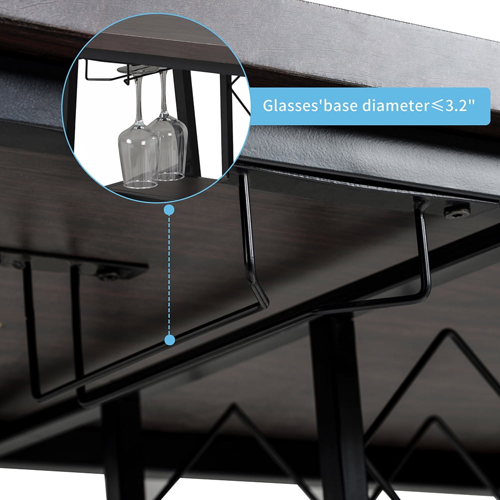 Kepooman 5 Piece Counter-Height Table Set with Wine Rack and Glass Holder, Dark Brown Kepooman 5 Piece Counter-Height Table Set with Wine Rack and Glass Holder, Dark Brown