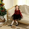 thumbnail image 4 of Younger Tree Baby Girl Fall Winter Christmas Long Sleeve Plaid Mesh Dress Skirt Outfits Overall Clothes,4-5T, 4 of 8