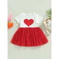 thumbnail image 2 of Suealasg Kid Girls Valentine’s Day Dress 6M 9M 1T 2T 3T Red Heart Print Short Sleeve Round Neck Tutu Dress Toddler Baby Girls Summer Casual Dress, 2 of 9