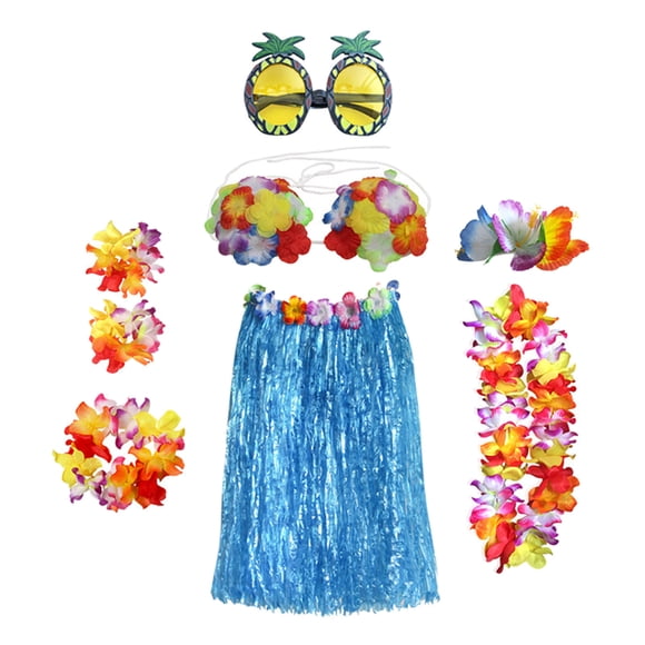 Fiesta Hawaiana Conjunto De Baile Hula Guirnalda De Flores Hawaianas Falda De Playa Muñequera Gafas De Sol De Piña Pinza Para El Pelo 8Uds Eigraketly AP007797-04