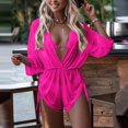 thumbnail image 3 of Women's Bikini Set Three Piece Lace Up High Waist Sexy Swimsuit with Removable Bra Pads No Underwire for Beach Vacation,Hot Pink,L, 3 of 5