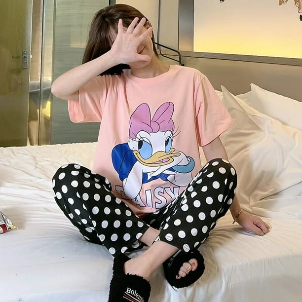 Disney Conjunto de 2 piezas de pijama de Mickey Mouse para mujer camisa de manga corta y pantalones graficos ropa de noche suave para mujer novedad de verano Walmart en linea