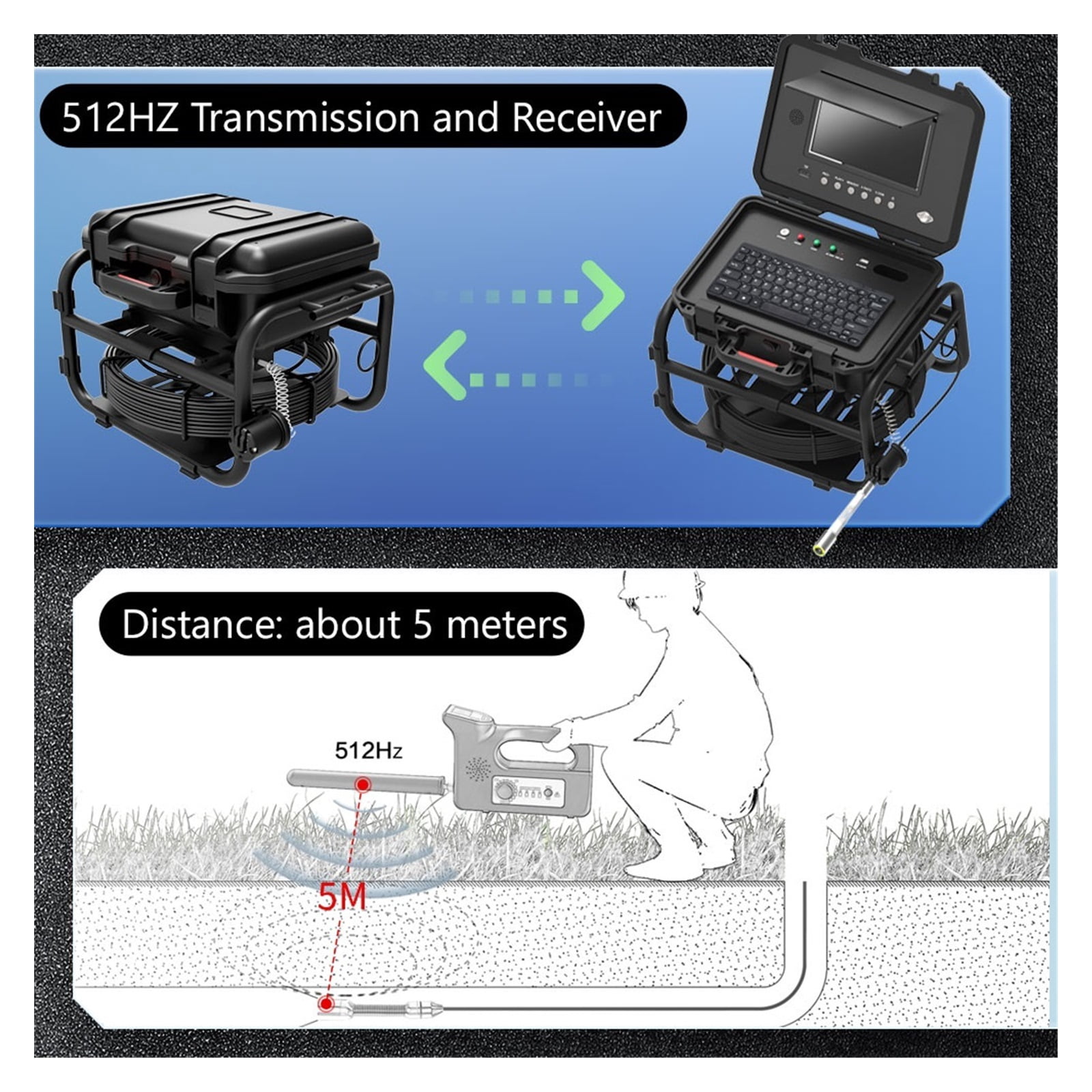 DVR 9" IPS Sewer Pipe Inspection Camera 23mm 1080P IP68 512HZ Locator Endoscope Meter Counter With 16GB Video Card 20/30/50/60M ,Stunning Clarity