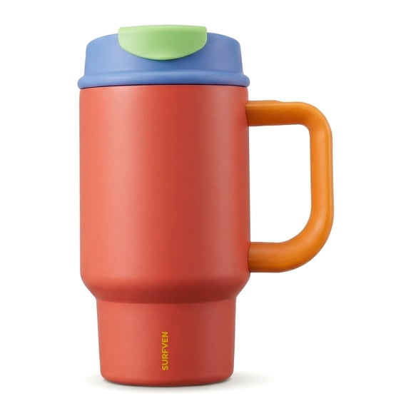 SURFVEN 24oz Double Wall Stainless Steel Insulated Tumbler with Handle and 2-in-1 Lid, Raspberry Pink