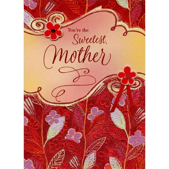 Designer Greetings Two Small Tip On Flowers with Red Ribbon Hand Crafted: Mother Premium Keepsake Valentine's Day Card