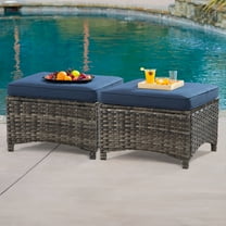 Meetleisure 2 Piece Outdoor Ottomans with Cushions,Blue