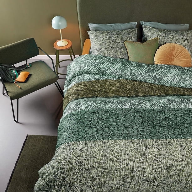 Ropa de cama House Skin Verde Algodón Funda de edredón Set Queen