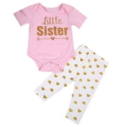Little Baby Girl Matching Sisters Outfit Short Sleeve Letter Top   Heart Pants