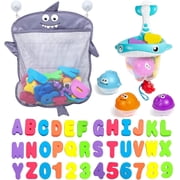 Comfylife Baby Bath Toy Organizer - Bath Toy Storage for Shower - Bathtub Toy Organizer Includes Foam Bath Toys (Numbers & Letters & Squirty Toys) + Extra Net That Doubles as a Toy