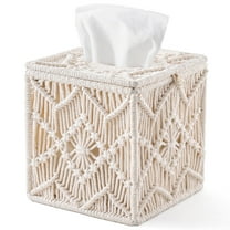 Vophios Tissue Box Cover Boho Decor Square Paper Tissue Holder, Off White