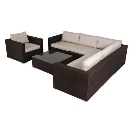 7-Pc Outdoor Brown Sectional Sofa Set in Brown