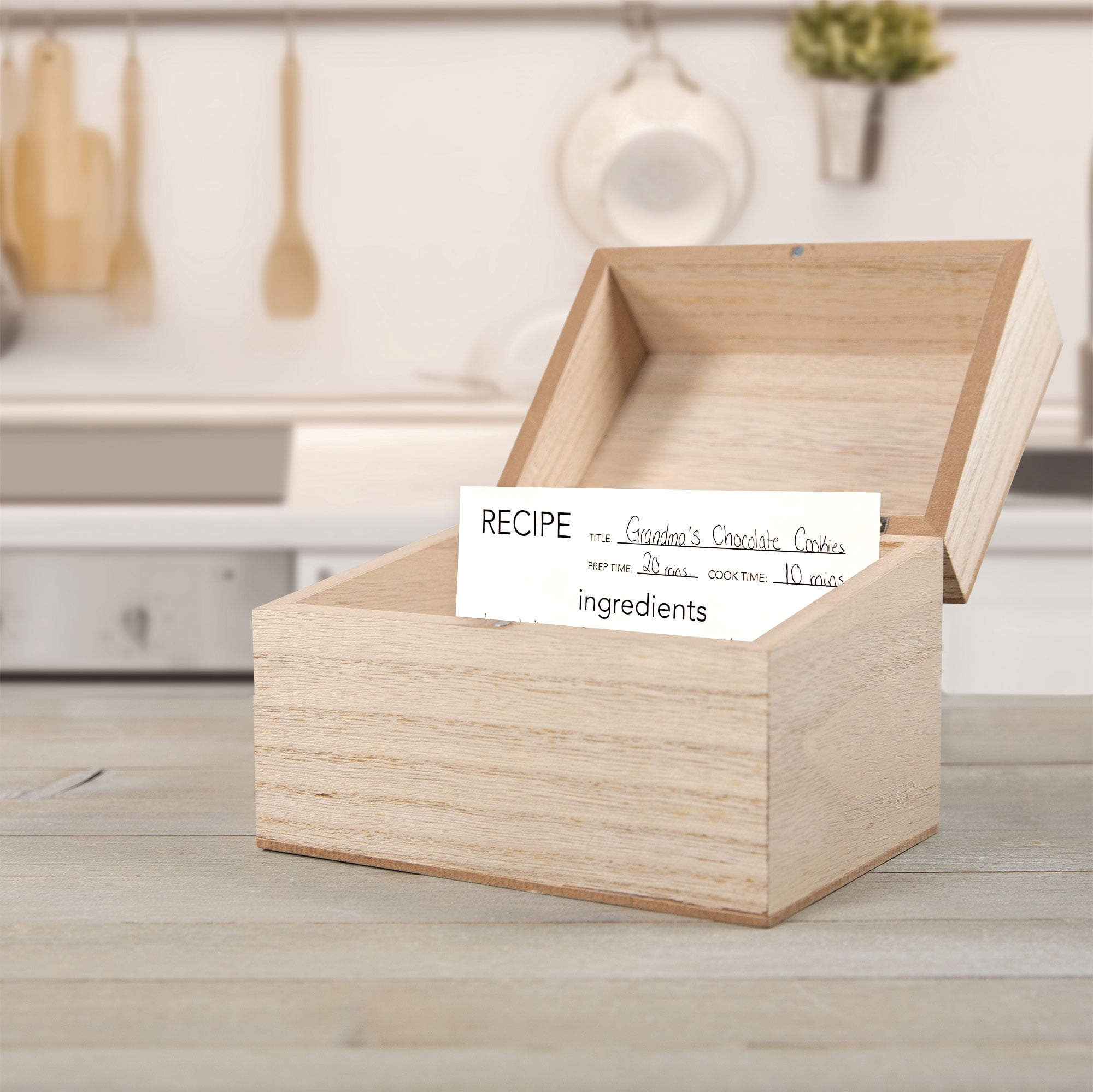 (2 pack) On the Surface Wood Rectangle Recipe Box with Recipe Cards, Paint Your Own Recipe Box