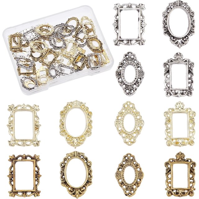 60 piezas de colgantes de aleación para marcos de fotos, pequeños colgantes de aleación para decoración de uñas, accesorios para manualidades, pendientes, collares, fabricación de joyas, rombos,