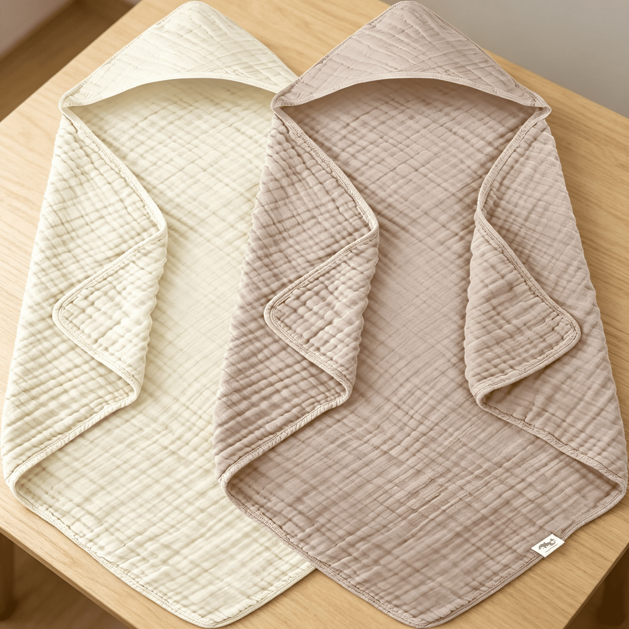 AUQ 2026 New Muslin Hooded Baby Bath Towels - 2 Pack 100% Cotton Towel for Babies, Infants, Toddlers - 32X32Inch - Highly Absorbent and Newborn Essential, Ivory and Brown