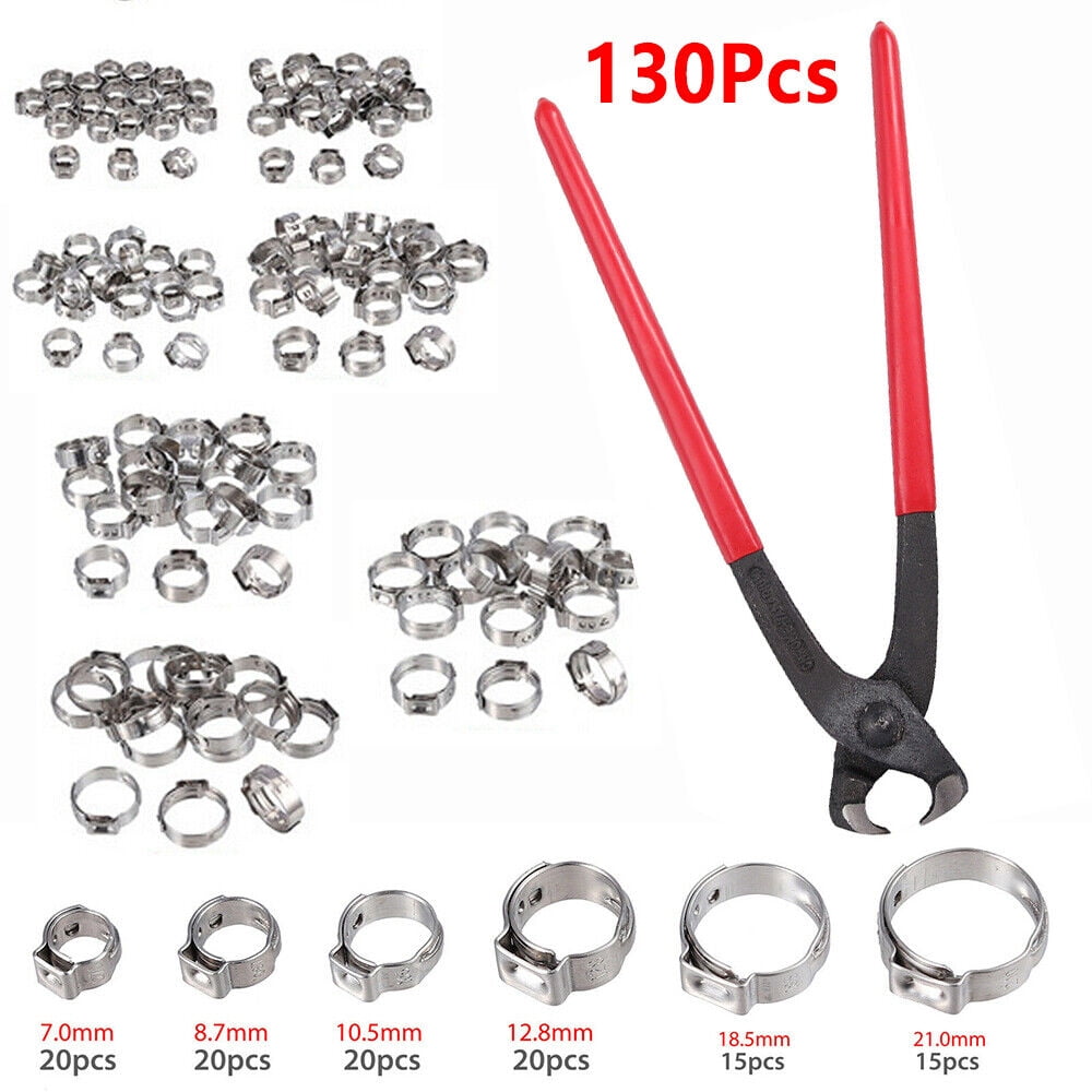 Jahy2Tech 130PCS Single Ear Stepless Hose Clamp Stainless Steel