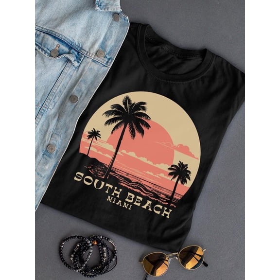 South Beach Palm Tree Sunset T-shirt Women's -SelectDesign