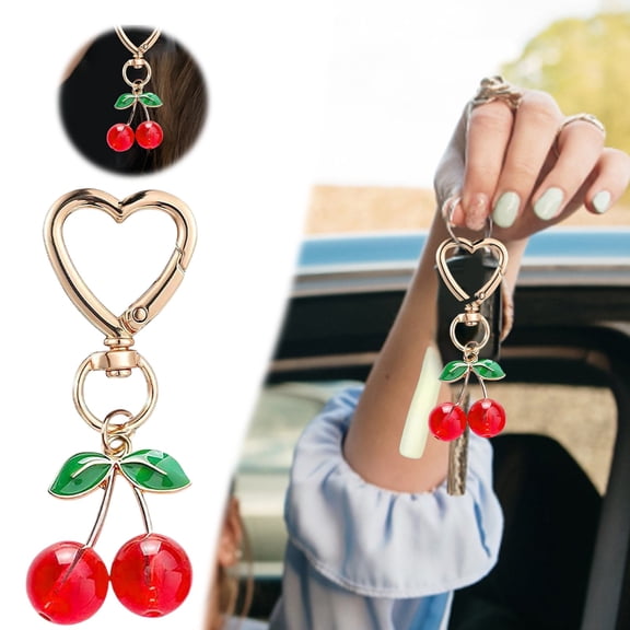 Cute Cherry Keychain for Women - Adorable Alloy Cherry Bag Charm Purse Accessory - Gift for Birthday Mother's Day Graduation Christmas - Car Keys Decor Keyring Present