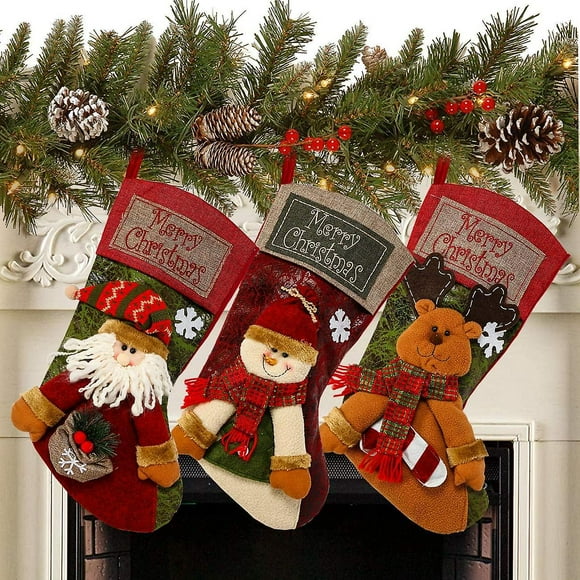 Dww-lot De 3 Chaussettes De Nol Classiques De 45,7 Cm, Grandes Chaussettes, Pre Nol, Bonhomme De Neige, Renne, Personnages De Nol Pour La Maison, Les