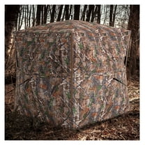 Hunting Blind 360 Degree See-Through, 2-3 Person Ground Blind - Camouflage Pop-Up Blind with Silent Windows, Brush Loops, & Carrying Bag for Bow & Firearm Hunting