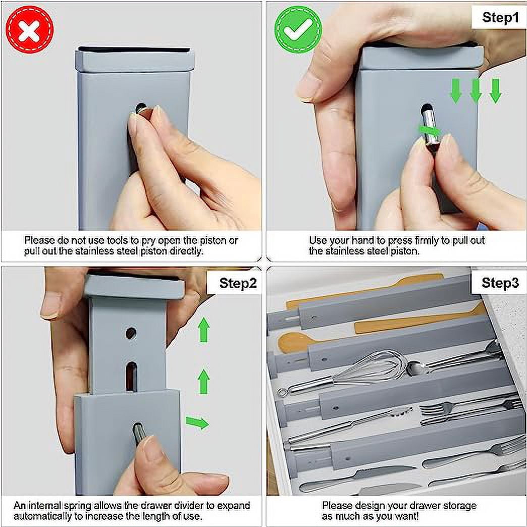 Gray White Drawer Dividers Organizer Separators Expandable - Bamboo 4-Pack Adjustable Drawer Organization Inserts for Clothes, Kitchen Utensils, and Dresser