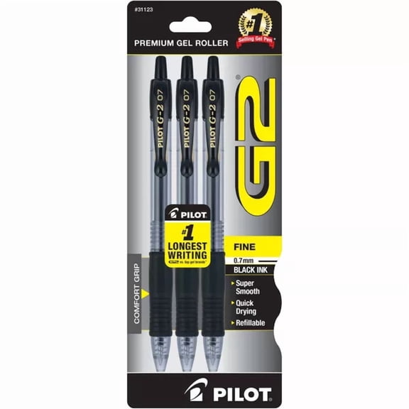 3pk Gel Pens Fine Point 0.7mm Black Ink