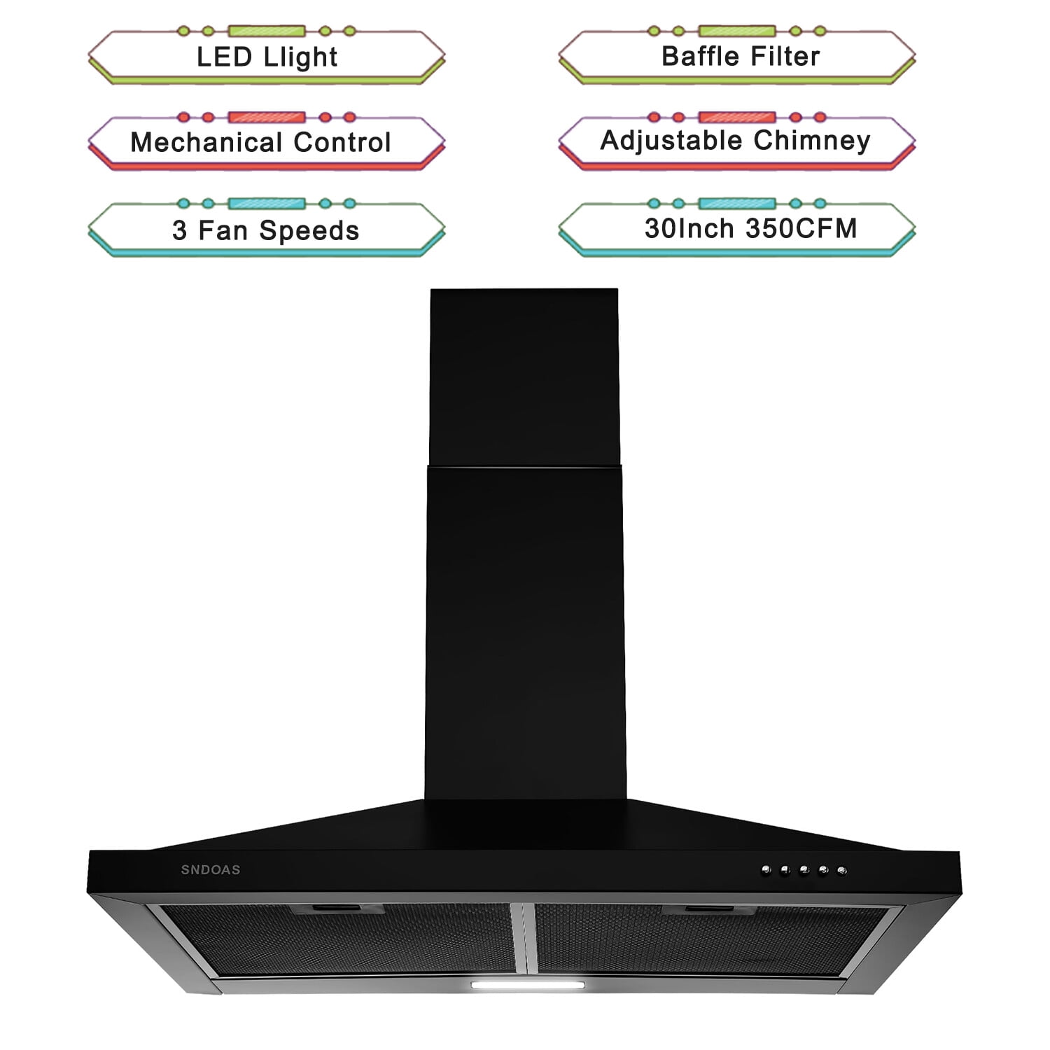 Joeaonz Wall Mount Range Hood Stainless Steel 450 CFM, 3-Speed Fan, LED Lighting, Charcoal Filter, 120V