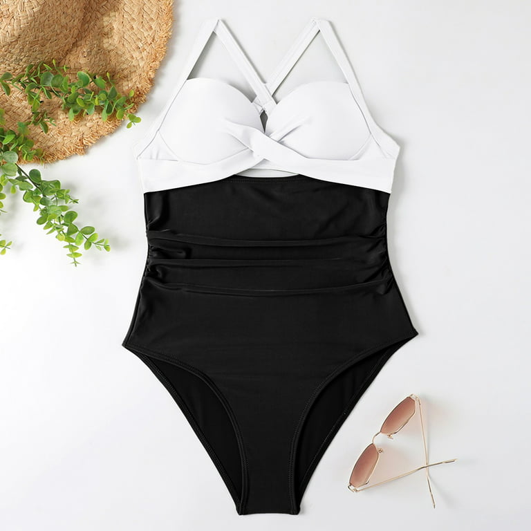VBARHMQRT Female Swimsuit Romper with Built in Bra Tummy Control 2024  Women's Swimsuit Sexy Cut Out Swimsuit with Waistband High Waist Front Lace  up