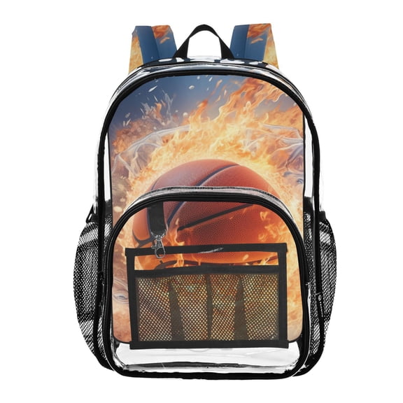 ALAZA Clear Backpack Basketball with Snow and Fire PVC Transparent BookBag