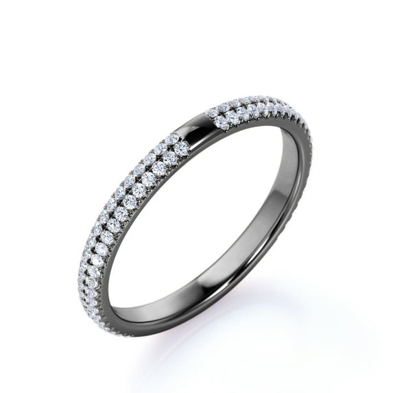 Modern - .50 ct - Round Brilliant Cut Moissanite - Pave Set - Wedding Band - Stackable Ring - 18K Black Gold over Silver