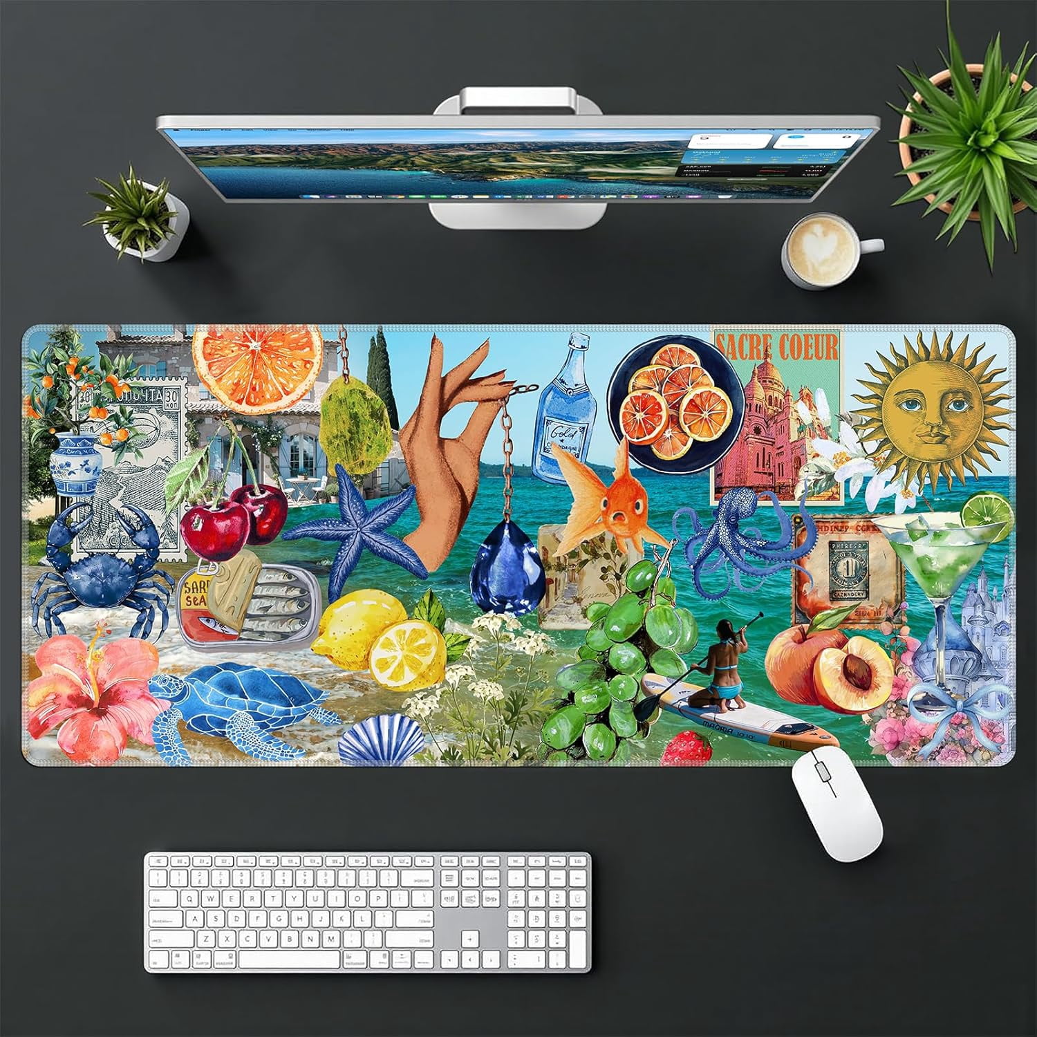 Blue Desk Mat,XXL Extended Large Mouse Pad,Gaming Mousepad with Stitched Edge,Non-Slip Rubber Base Keyboard Desk Pad for Home Office Study Game