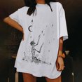 thumbnail image 4 of Puntoco Mujer Damas Mangas con hombros caídos Camiseta de manga corta suelta con estampado de calavera retro desgastado Puntoco Puntoco-4418, 4 of 6
