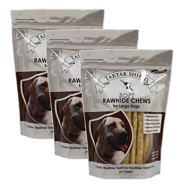 Tartar Shield Soft Rawhide Chews for Large Dogs 24 Count 3 Pack