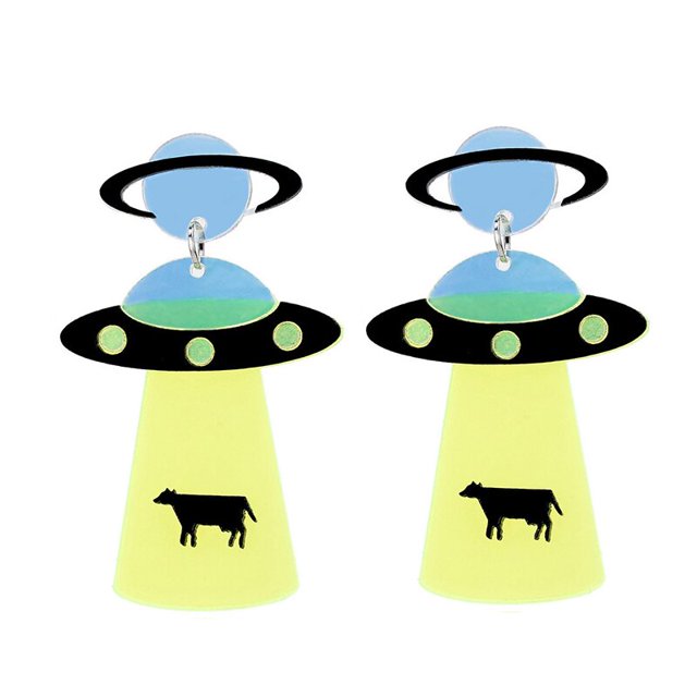 Pendientes para mujer OVNI acrílico astronauta estrella relámpago gato lindo Hip Hop exageración especial creatividad joyería Arco Iris Dengxun unisex