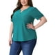 thumbnail image 4 of Blusas de verano de talla grande para mujer Agnes Orinda, con escote en V, mangas cortas y diseño hueco, 4X en color turquesa, 4 of 6