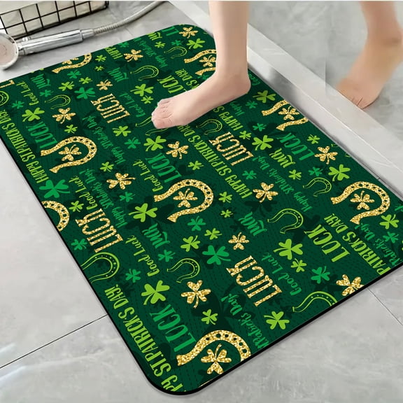 1pc St Patricks Lucky Bathroom Rug Bathroom Decor and Accessories- Durable,Anti Slip,And Quick Drying,Suitable For Indoor/outdoor Use - Perfect For Bathrooms,Bedrooms,Kitchens