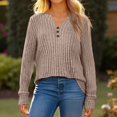 thumbnail image 6 of WTOBBY Women's T Shirt Tee Button Long Sleeve Daily Weekend Fashion Basic V-Neck Regular Top - Casual Comfort Wear with Button Detail for Stylish Outfits,Light Brown XL, 6 of 6